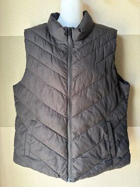 GAP Women’s XL True Black Puffer Vest Full Zip Fleece Stand Collar Insulated